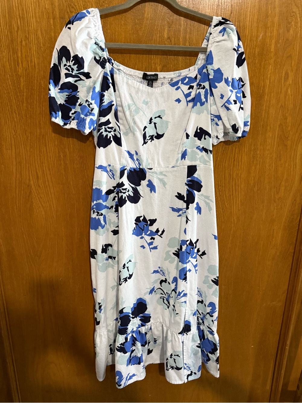 Ellen Tracy  Blue Floral Puff-Sleeve Midi Dress